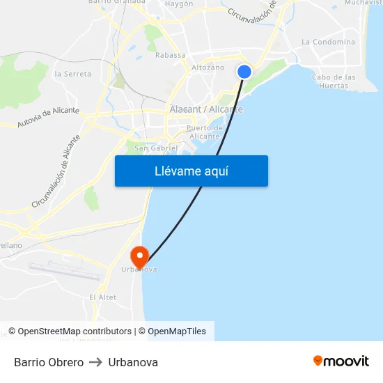 Barrio Obrero to Urbanova map