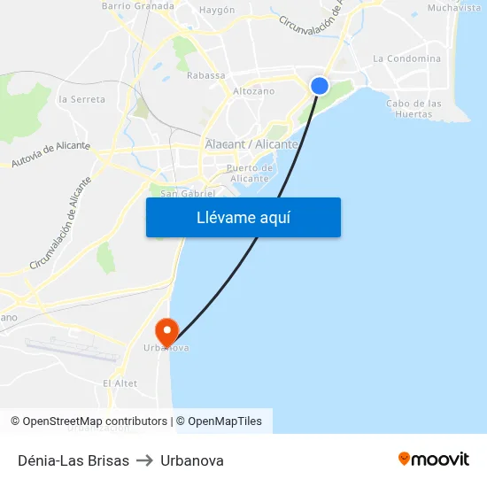 Dénia-Las Brisas to Urbanova map