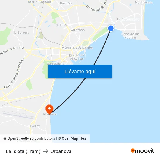 La Isleta (Tram) to Urbanova map