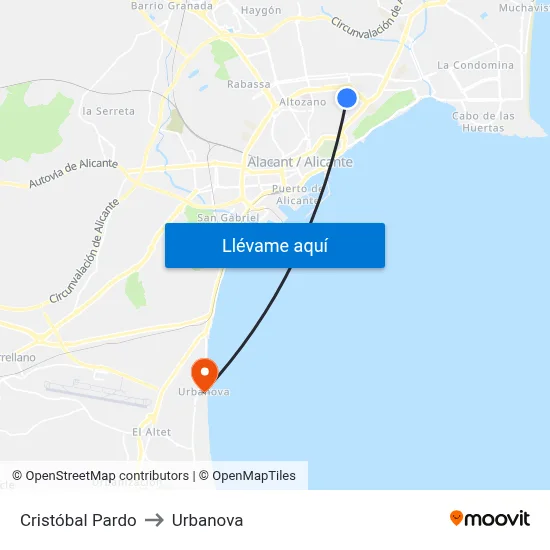 Cristóbal Pardo to Urbanova map