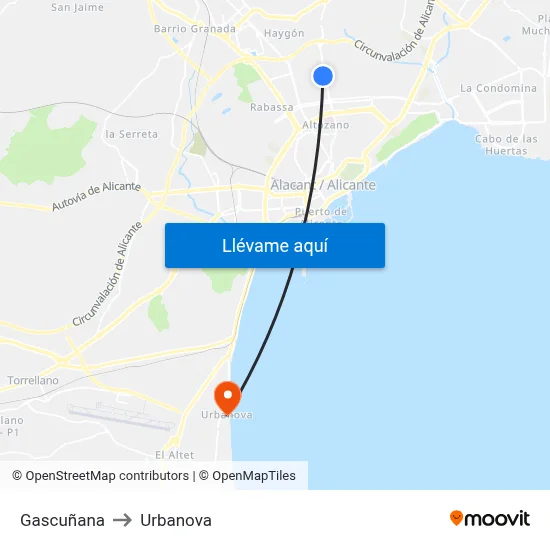 Gascuñana to Urbanova map