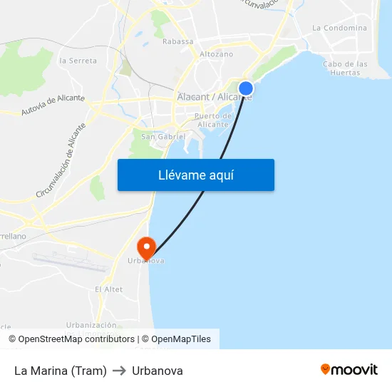 La Marina (Tram) to Urbanova map