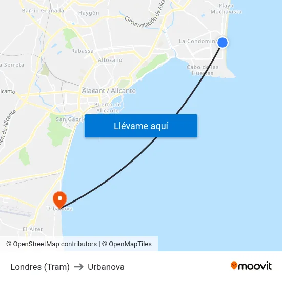 Londres (Tram) to Urbanova map