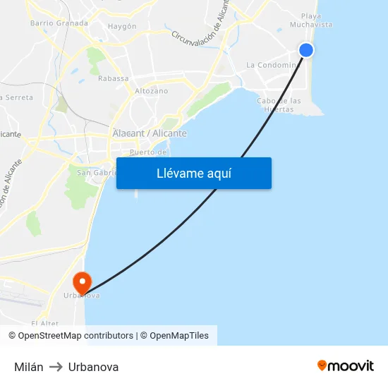 Milán to Urbanova map