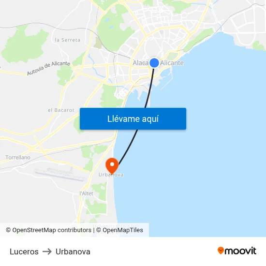 Luceros to Urbanova map