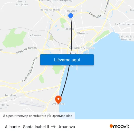 Alicante - Santa Isabel II to Urbanova map