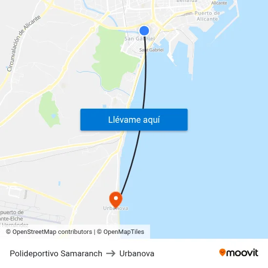 Polideportivo Samaranch to Urbanova map