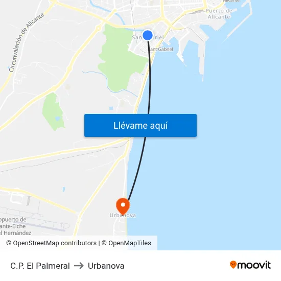 C.P. El Palmeral to Urbanova map
