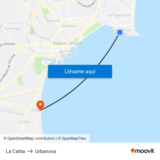 La Calita to Urbanova map