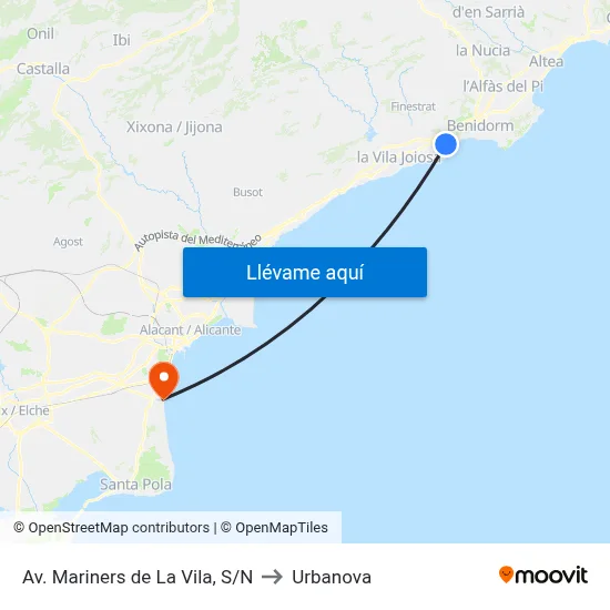 Av. Mariners de La Vila, S/N to Urbanova map