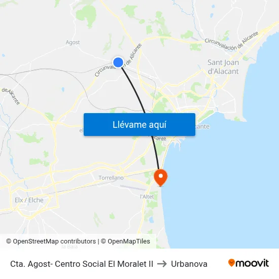 Cta. Agost- Centro Social El Moralet II to Urbanova map