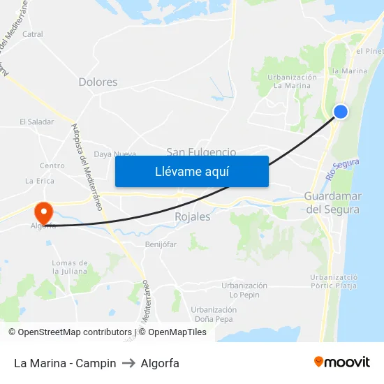 La Marina - Campin to Algorfa map