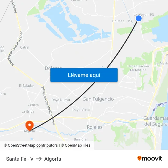 Santa Fé - V to Algorfa map