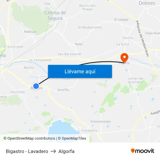 Bigastro - Lavadero to Algorfa map