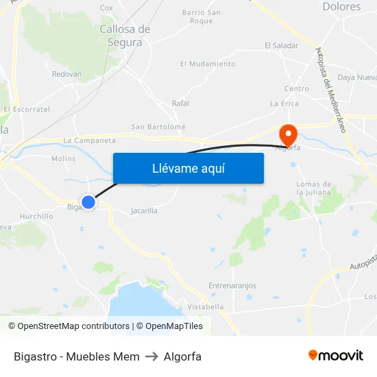 Bigastro - Muebles Mem to Algorfa map