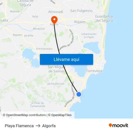 Playa Flamenca to Algorfa map