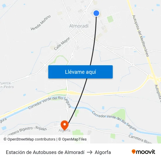 Estación de Autobuses de Almoradí to Algorfa map