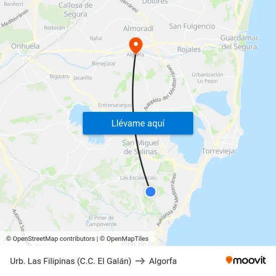 Urb. Las Filipinas (C.C. El Galán) to Algorfa map