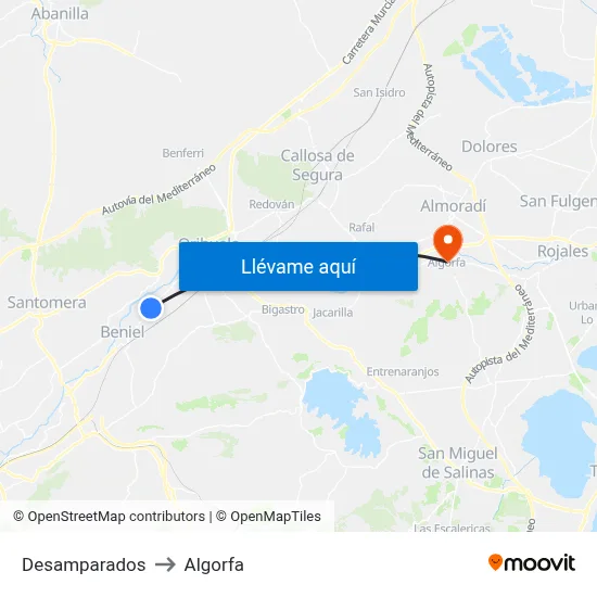 Desamparados to Algorfa map