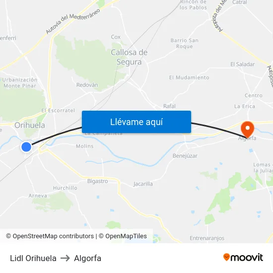 Lidl Orihuela to Algorfa map