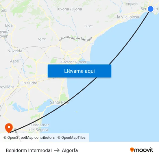 Benidorm Intermodal to Algorfa map