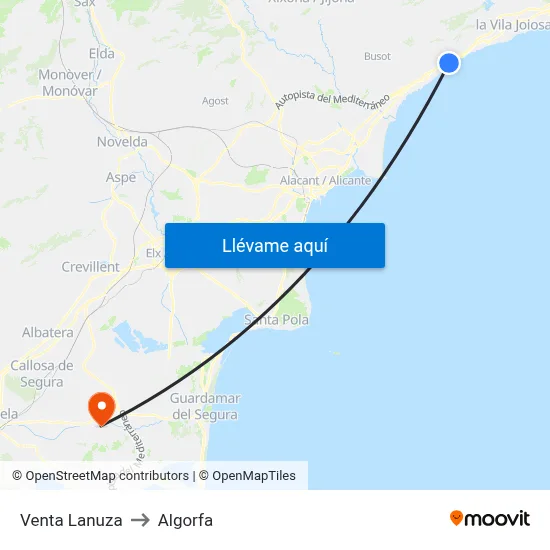 Venta Lanuza to Algorfa map