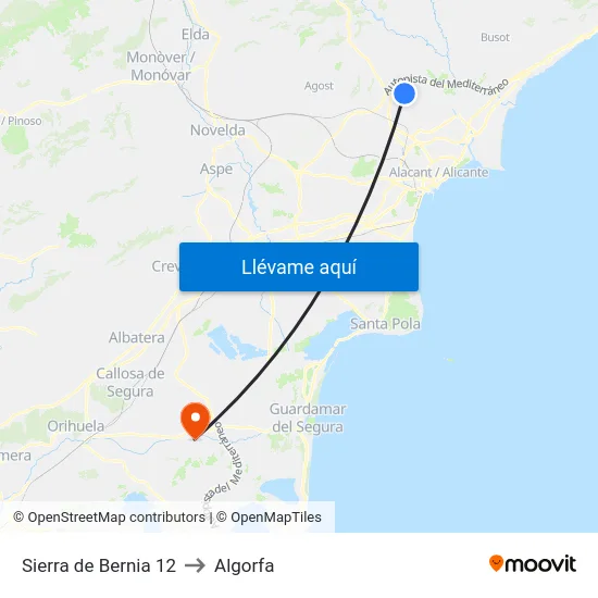 Sierra de Bernia 12 to Algorfa map