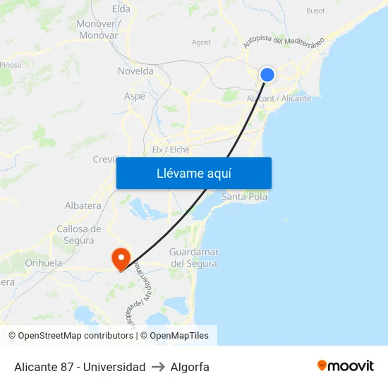Alicante 87 - Universidad to Algorfa map
