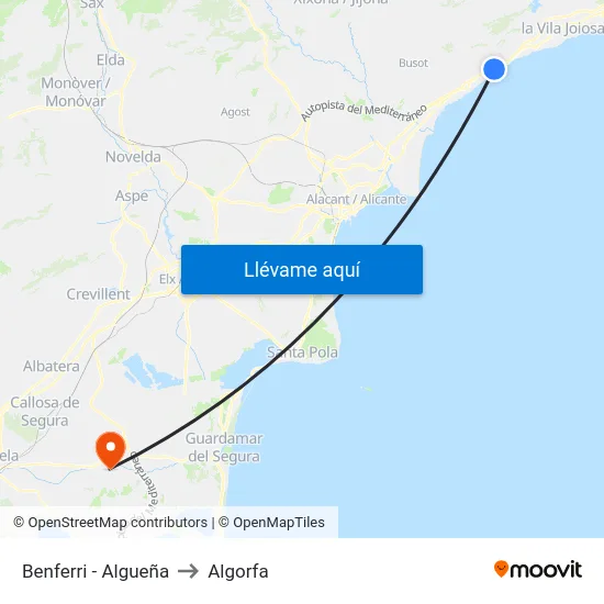 Benferri - Algueña to Algorfa map
