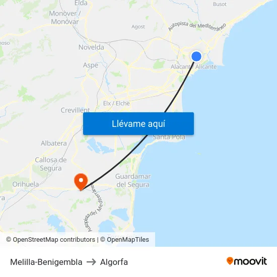 Melilla-Benigembla to Algorfa map
