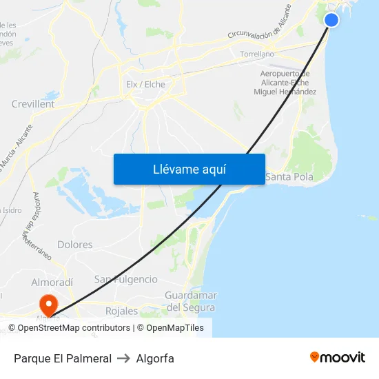 Parque El Palmeral to Algorfa map