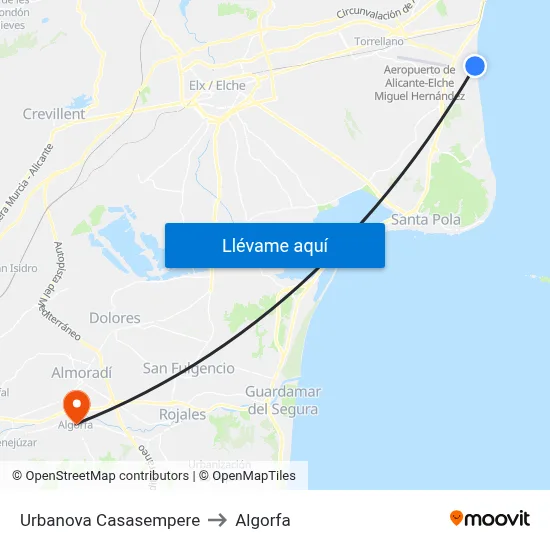 Urbanova Casasempere to Algorfa map