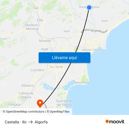 Castalla - Ibi to Algorfa map