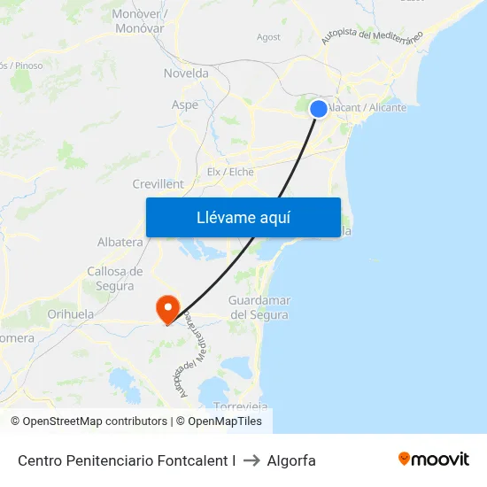 Centro Penitenciario Fontcalent I to Algorfa map