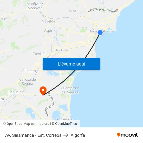 Av. Salamanca - Est. Correos to Algorfa map