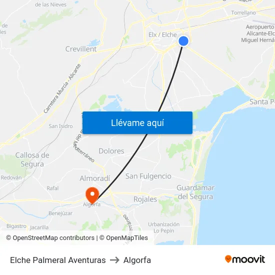 Elche Palmeral Aventuras to Algorfa map