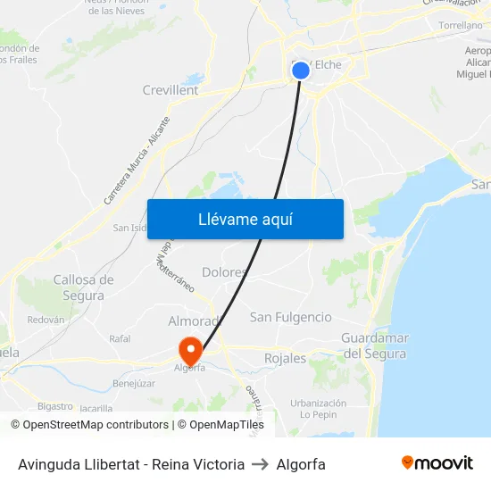 Avinguda Llibertat - Reina Victoria to Algorfa map