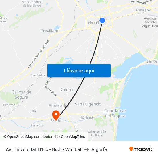 Av. Universitat D'Elx - Bisbe Winibal to Algorfa map