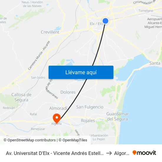 Av. Universitat D'Elx - Vicente Andrés Estellés to Algorfa map
