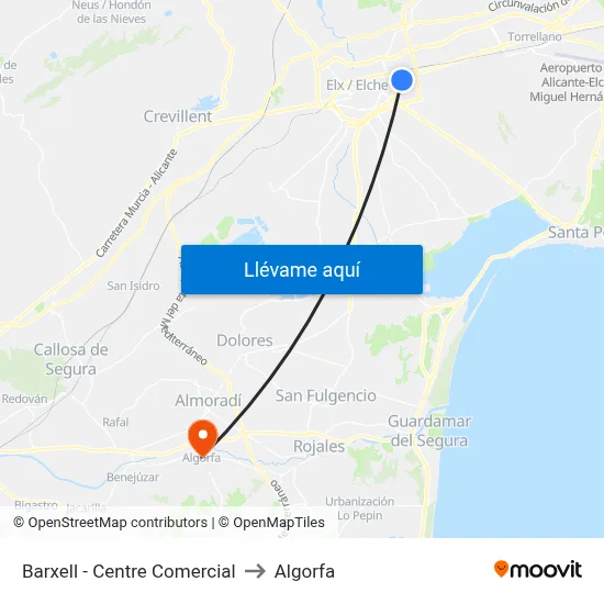 Barxell - Centre Comercial to Algorfa map