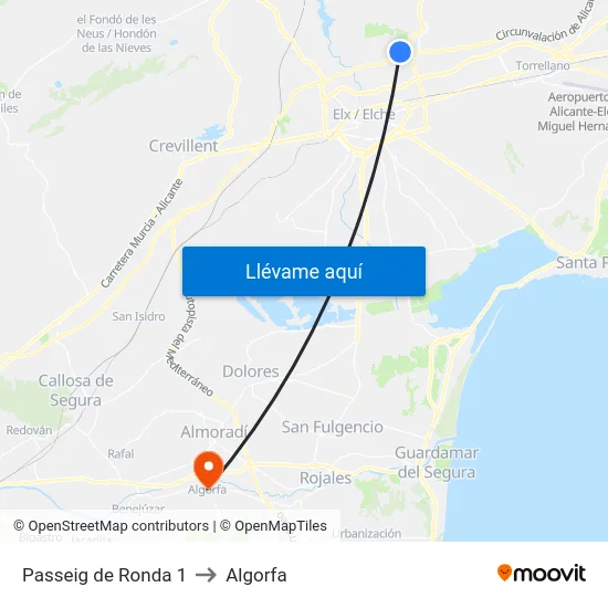 Passeig de Ronda 1 to Algorfa map