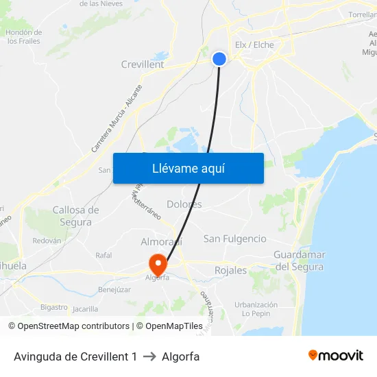 Avinguda de Crevillent 1 to Algorfa map