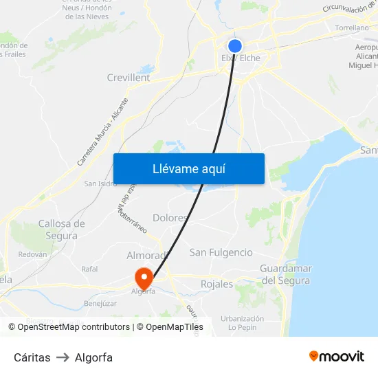 Cáritas to Algorfa map