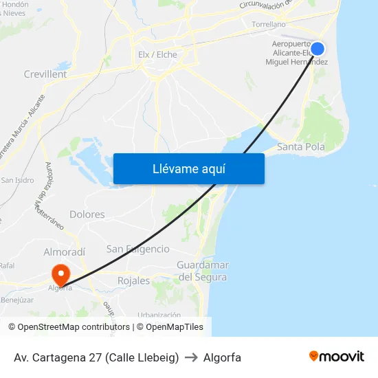 Av. Cartagena 27 (Calle Llebeig) to Algorfa map