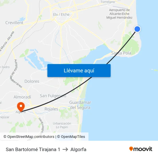 San Bartolomé Tirajana 1 to Algorfa map