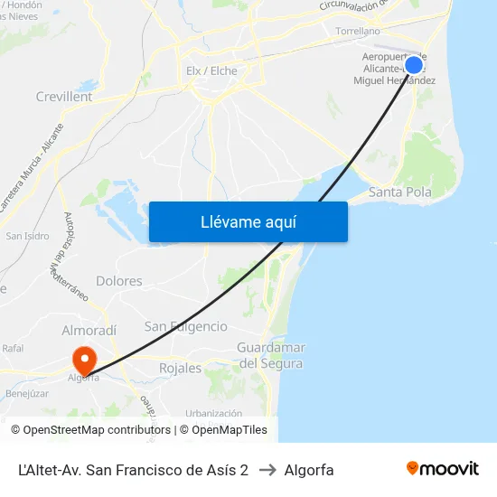 L'Altet-Av. San Francisco de Asís 2 to Algorfa map