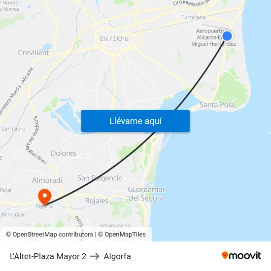 L'Altet-Plaza Mayor 2 to Algorfa map
