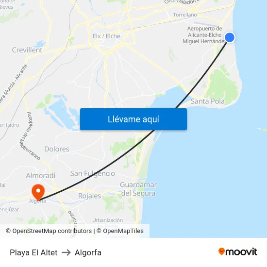 Playa El Altet to Algorfa map