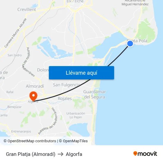 Gran Platja (Almoradí) to Algorfa map