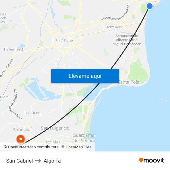 San Gabriel to Algorfa map